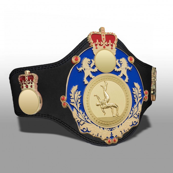QUEENSBURY PLT LEATHER WRESTLING CHAMPIONSHIP BELT - PLTQUEEN/BLUE/G/WRESTG - AVAILABLE IN 4 COLOURS